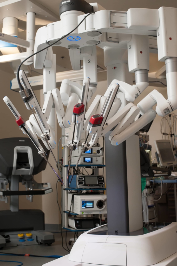 robotic surgery machine in an operating room
