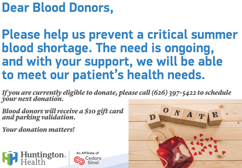please help us prevent a critical summer blood shortage