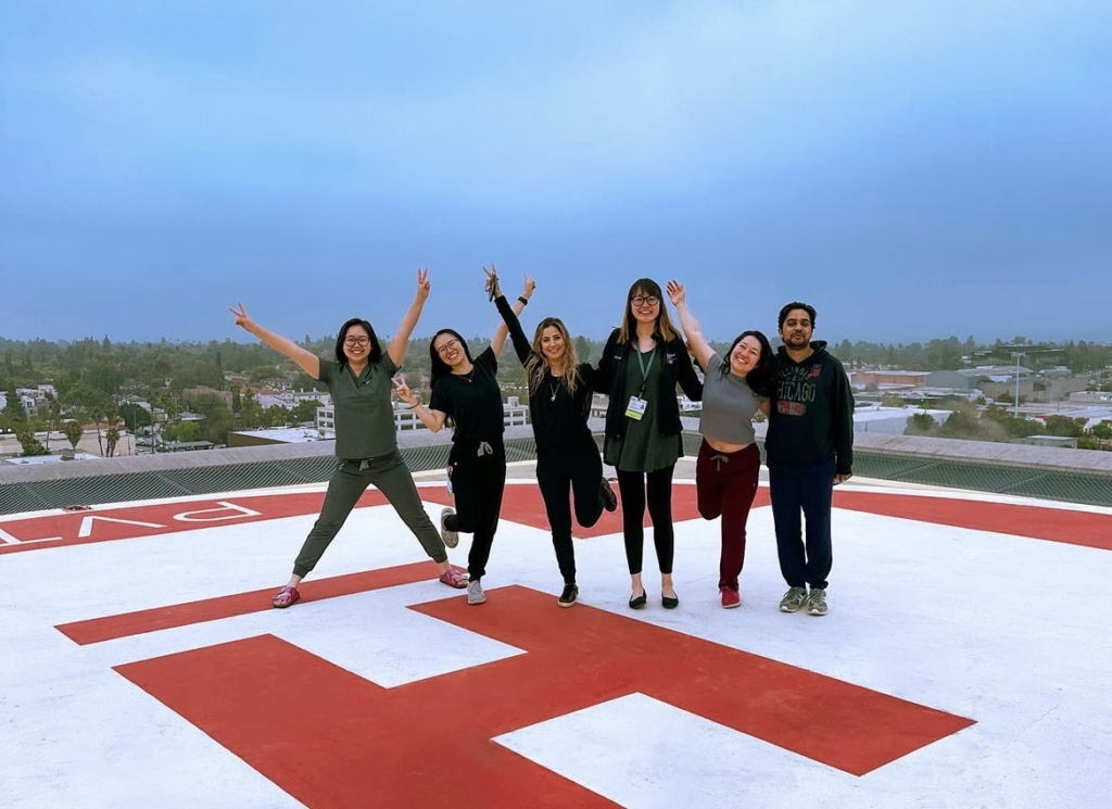residents on the helipad of the hospital